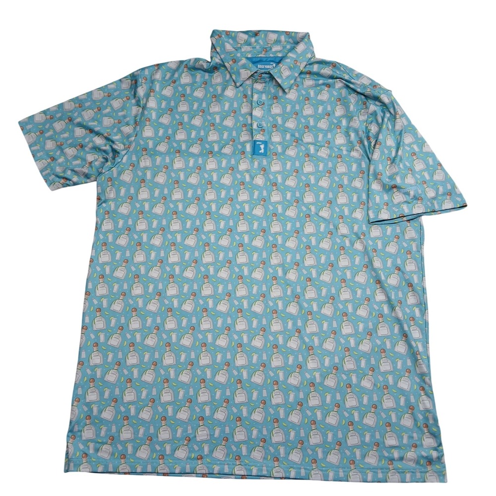 Bogey Bros Mens XXL Blue Tequila Shot‎ Lime Novelty Print Golf Polo Shirt